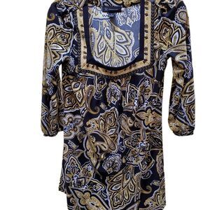 INC blouse womens size small black gold dark square neck retro vegas vibes top